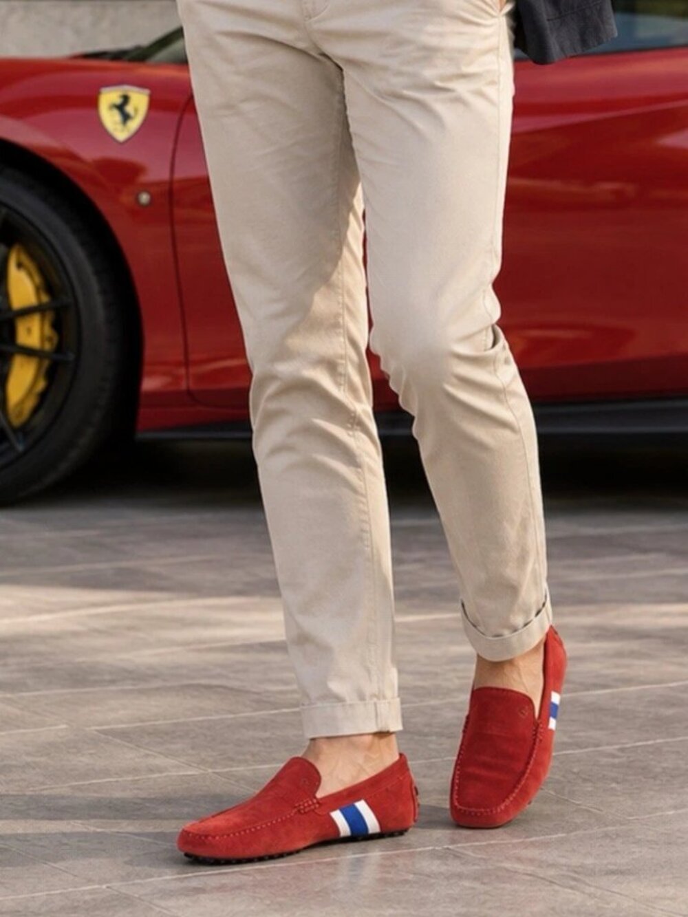 Authentic Tod’s for Ferrari Red Suede Driving Loafers Men’s Size 6